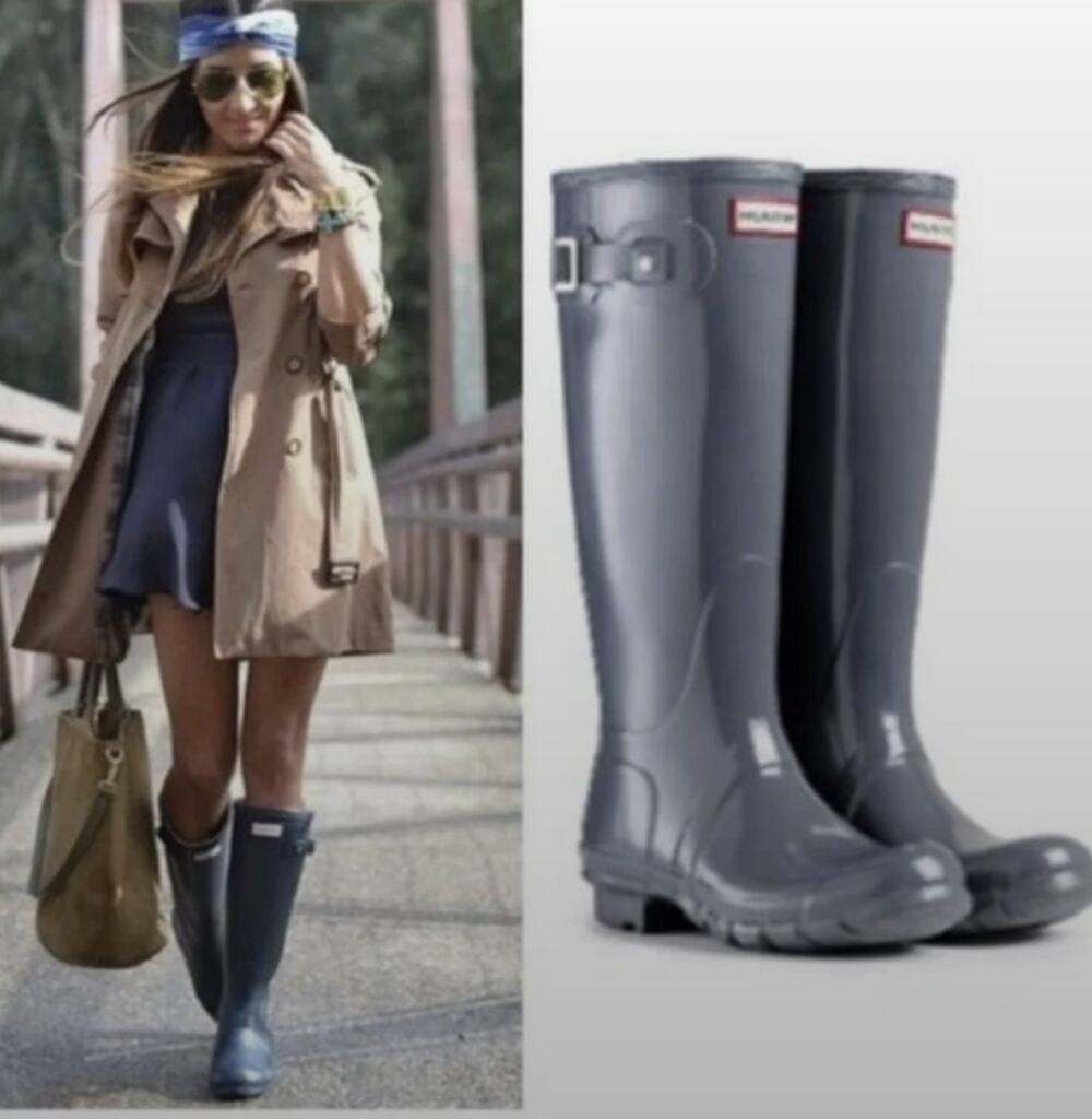NEW Hunter Original Tall Gloss Rain Boots Graphite Grey Women's Size 8